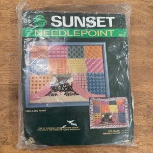 Vintage Sunset Needlepoint Peek-A-Boo Kit 11x14 New Multi-Color Patchwork Kit